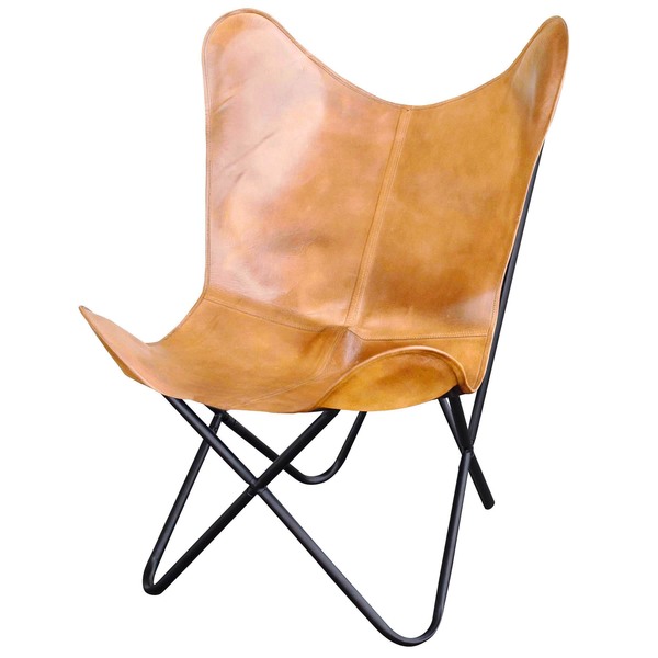 Amerihome Natural Leather Butterfly Chair in Light Tan BFCLCTN